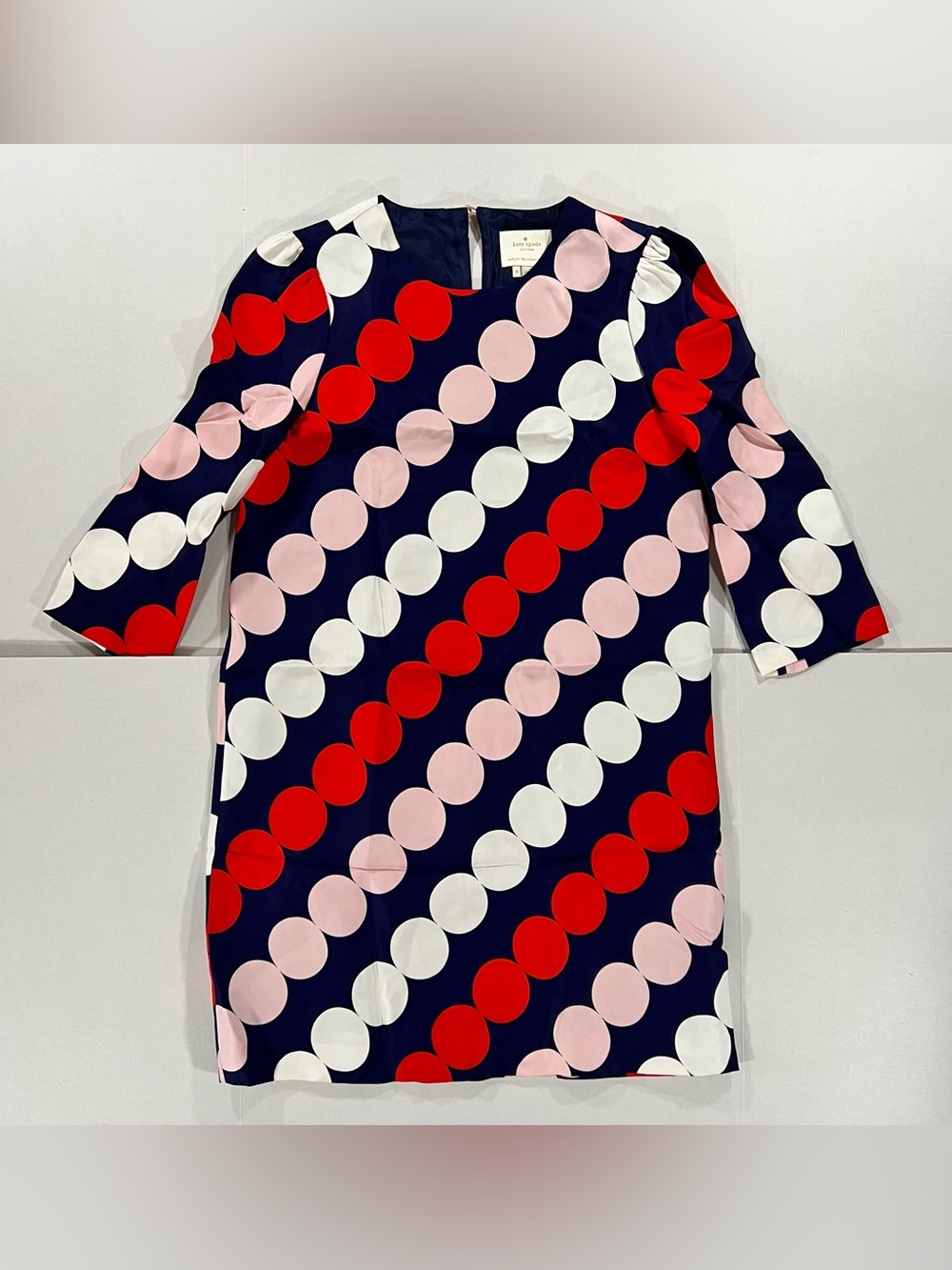 Kate Spade Julian Polka Dot Shift Sleeve Dress Navy Red Pink Size 8